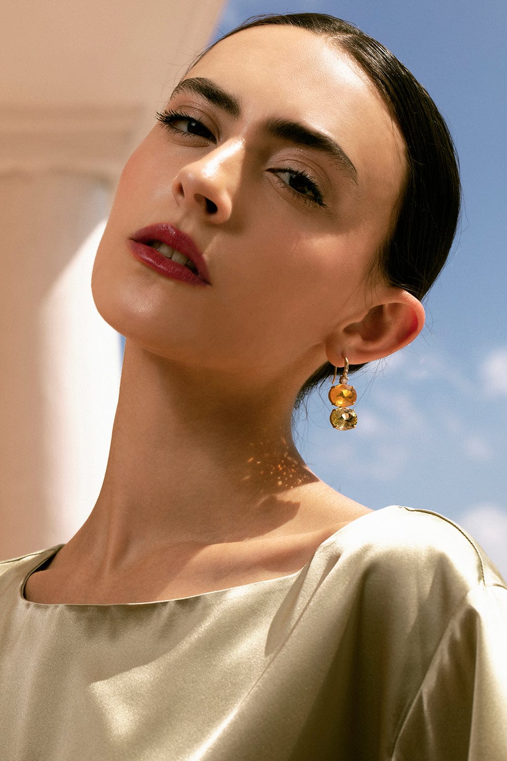 IRENE NEUWIRTH JEWELRY-Fire Opal and Beryl Gemmy Gem Earrings-YELLOW GOLD