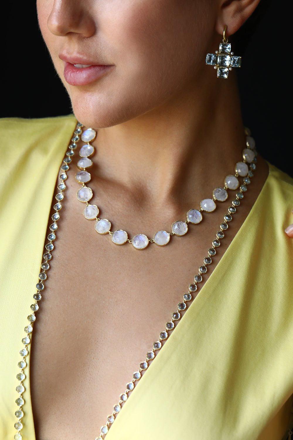 IRENE NEUWIRTH JEWELRY-Gemmy Gem Aquamarine and Pearl Earrings-YELLOW GOLD