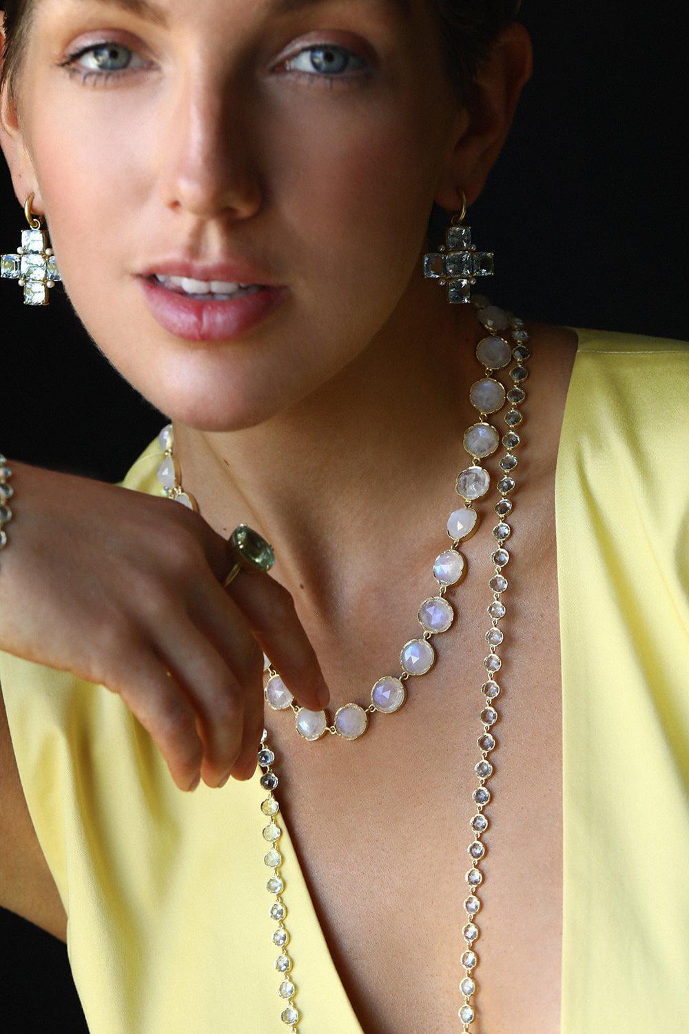 IRENE NEUWIRTH JEWELRY-Gemmy Gem Aquamarine and Pearl Earrings-YELLOW GOLD