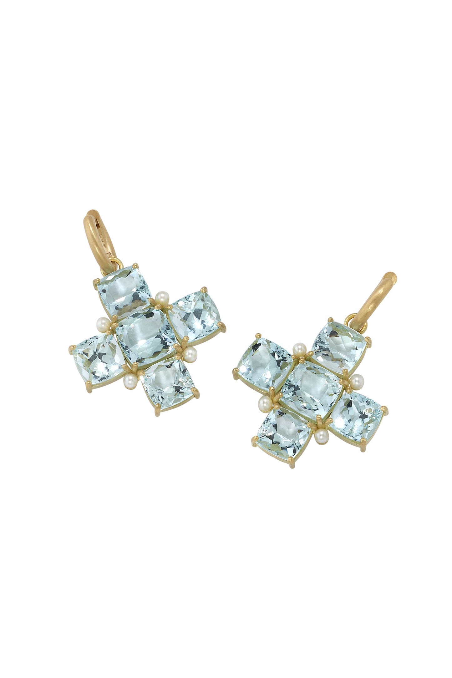 IRENE NEUWIRTH JEWELRY-Gemmy Gem Aquamarine and Pearl Earrings-YELLOW GOLD
