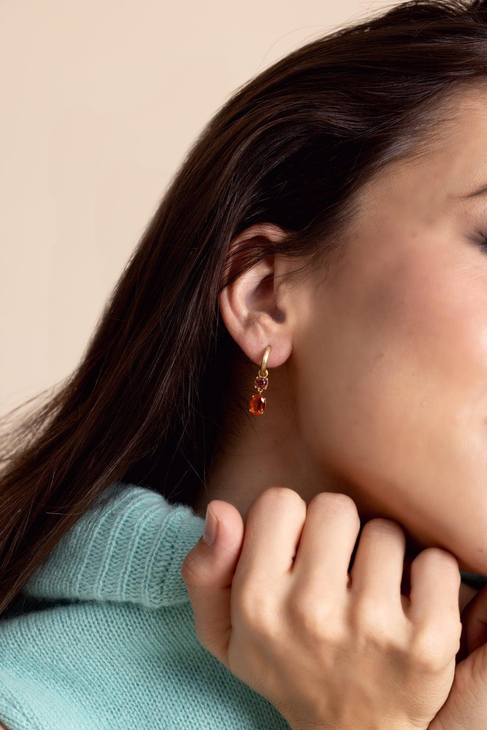 IRENE NEUWIRTH JEWELRY-Gemmy Gem Fire Opal Huggie Earrings-YELLOW GOLD