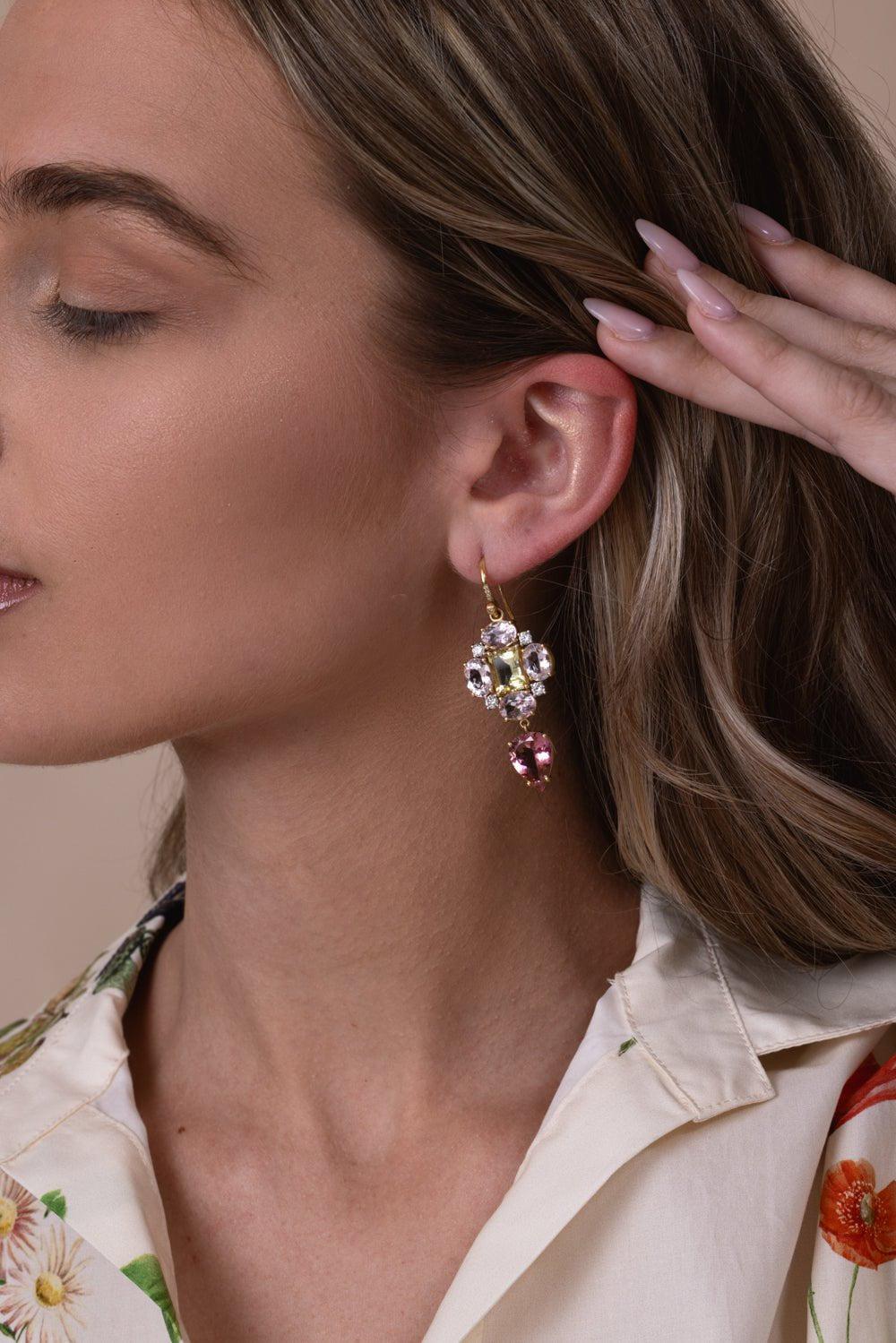 IRENE NEUWIRTH JEWELRY-Gemmy Gem Morganite Pink Tourmaline Earrings-YELLOW GOLD