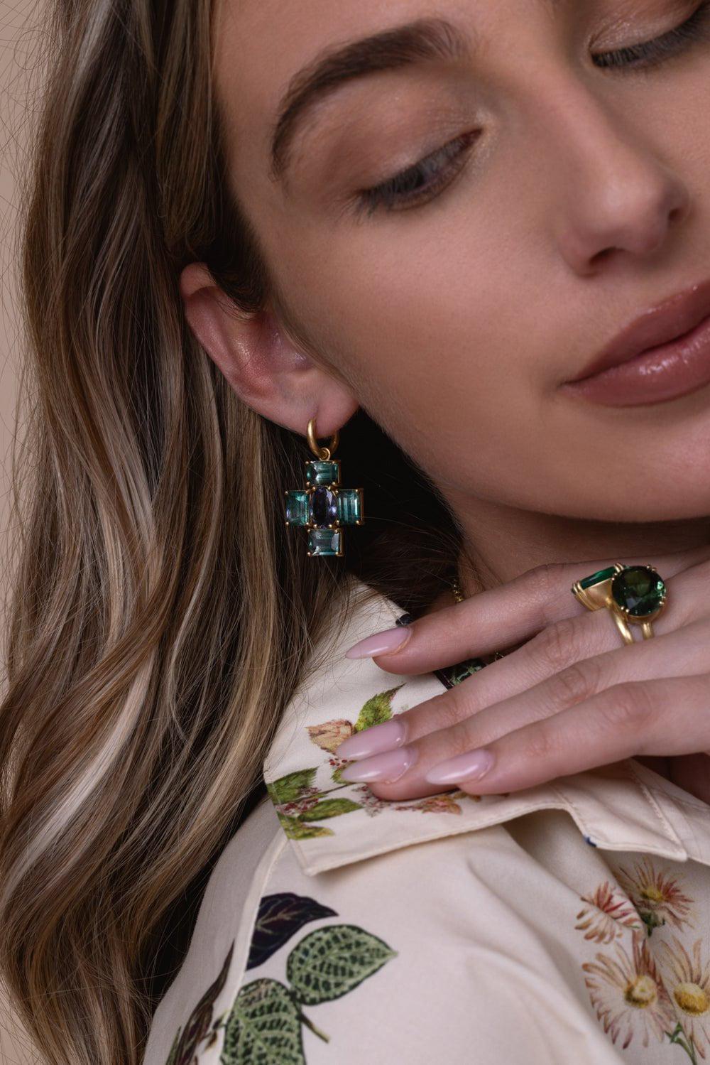 IRENE NEUWIRTH JEWELRY-Gemmy Gem Tourmaline Huggie Earrings-YELLOW GOLD