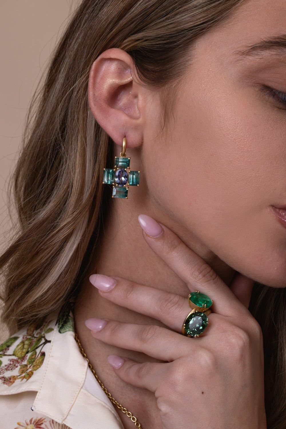 IRENE NEUWIRTH JEWELRY-Gemmy Gem Tourmaline Huggie Earrings-YELLOW GOLD