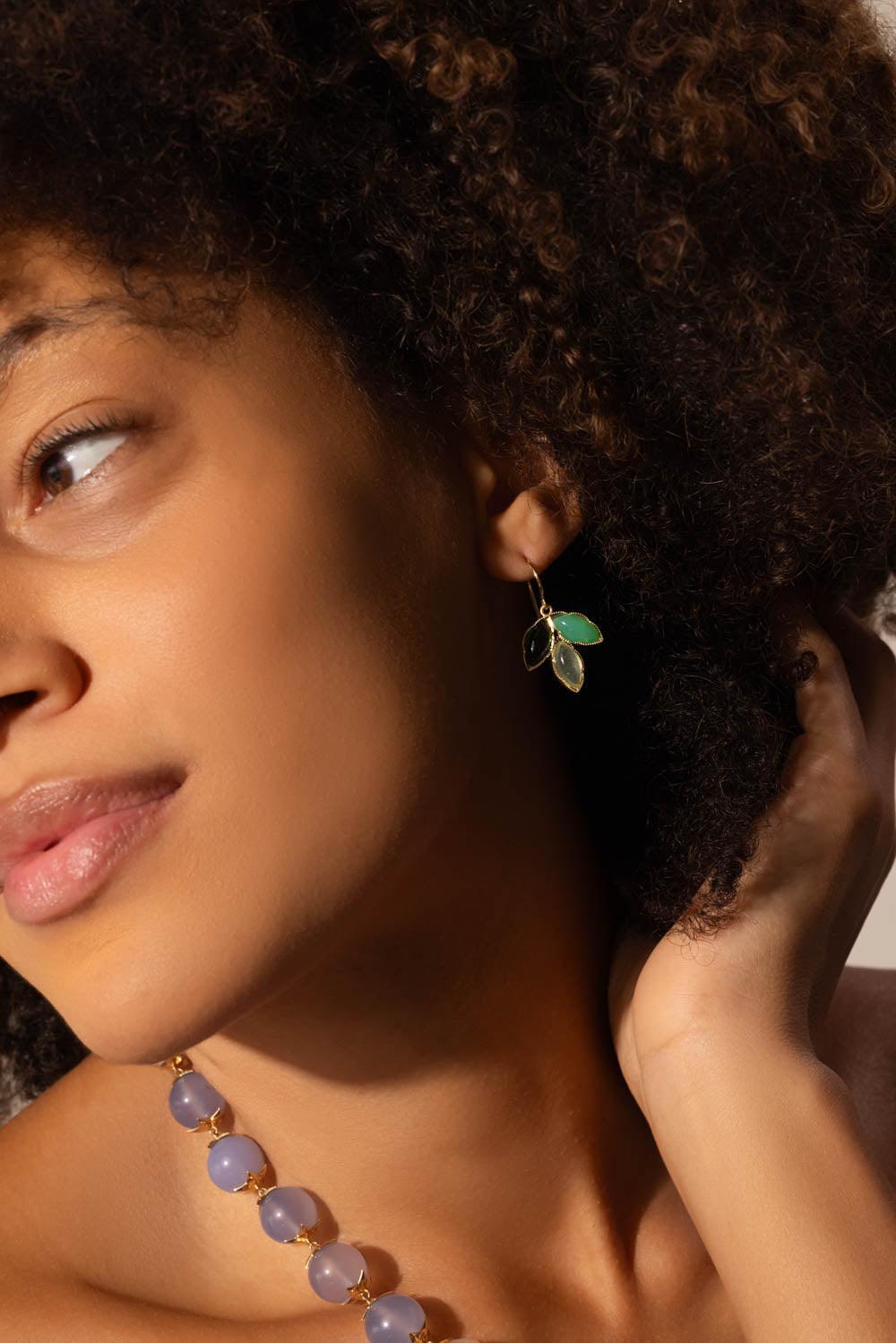 IRENE NEUWIRTH JEWELRY-Green Tourmaline Three Marquise Earrings-YELLOW GOLD