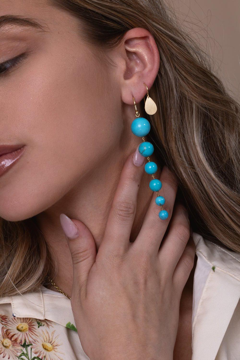 IRENE NEUWIRTH JEWELRY-Gumball Turquoise Drop Earrings-YELLOW GOLD
