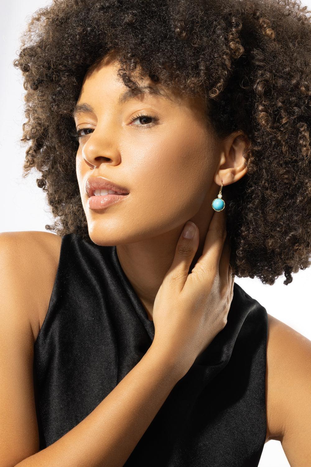 Turquoise Diamond Drop Earrings-YELLOW GOLD-JEWELRYFINE JEWELEARRING-IRENE NEUWIRTH JEWELRY