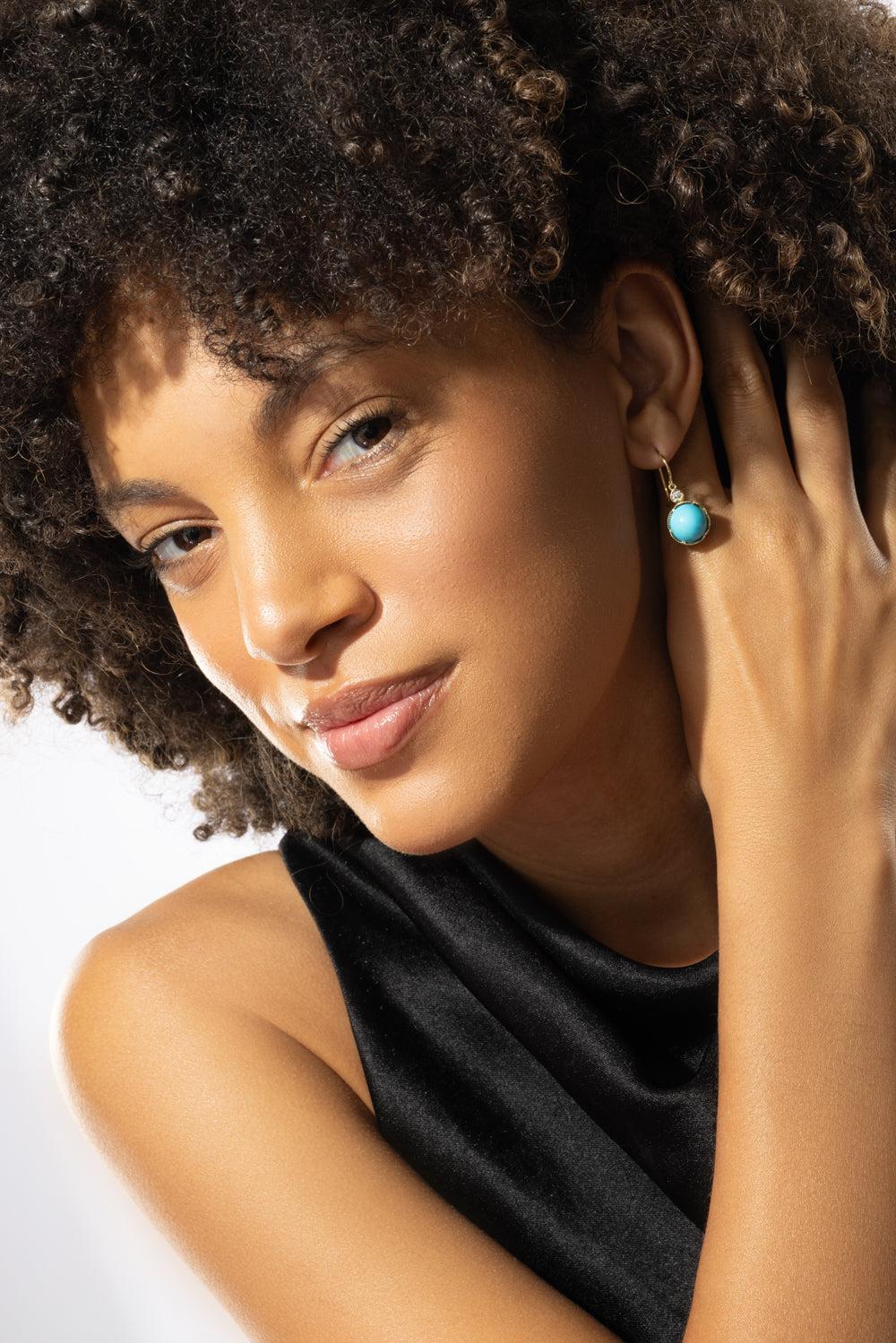 Turquoise Diamond Drop Earrings-YELLOW GOLD-JEWELRYFINE JEWELEARRING-IRENE NEUWIRTH JEWELRY