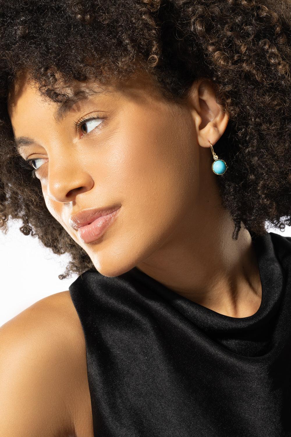 Turquoise Diamond Drop Earrings-YELLOW GOLD-JEWELRYFINE JEWELEARRING-IRENE NEUWIRTH JEWELRY