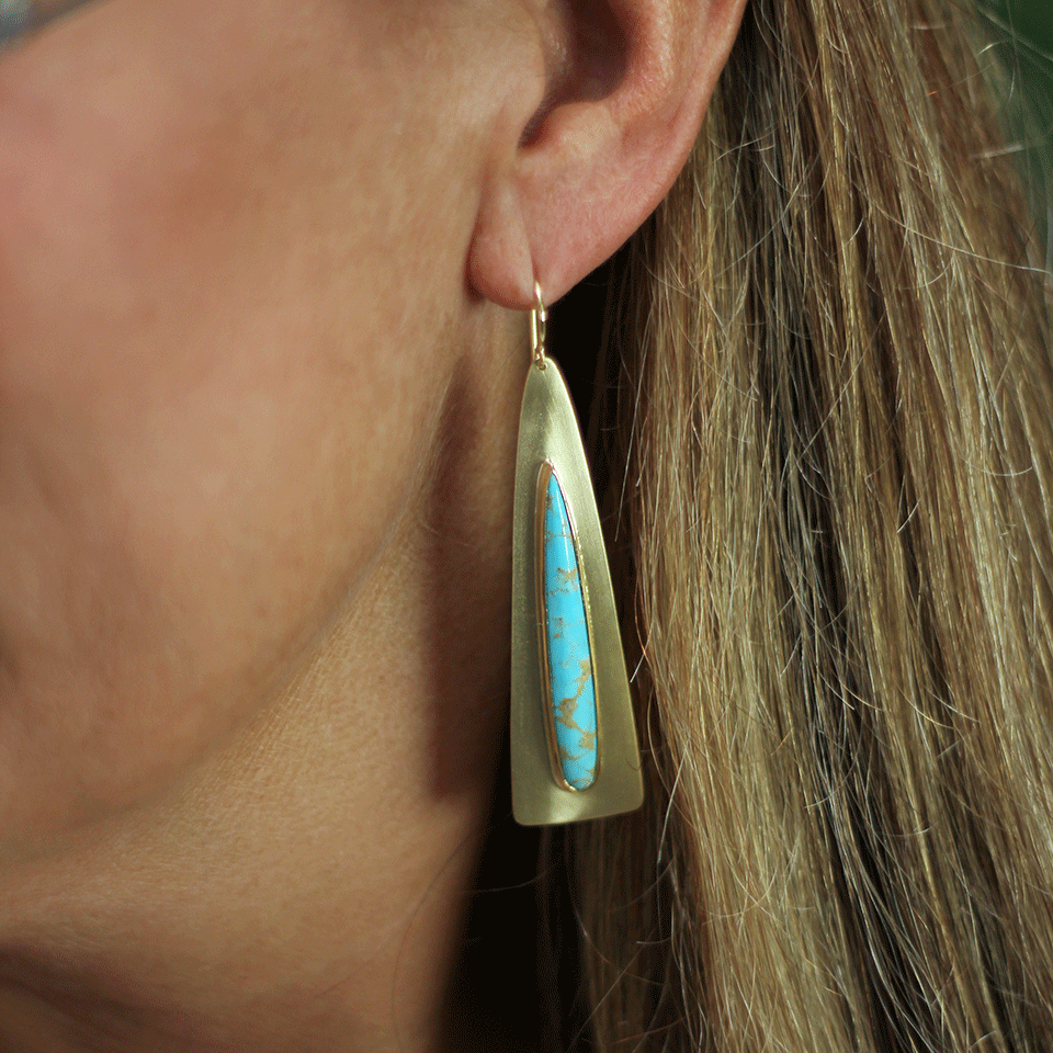 IRENE NEUWIRTH JEWELRY-Kingman Turquoise Earrings-YELLOW GOLD