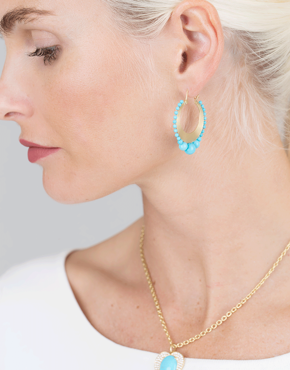 IRENE NEUWIRTH JEWELRY-Kingman Turquoise Hoops-YELLOW GOLD
