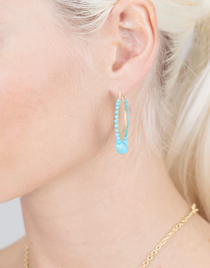 IRENE NEUWIRTH JEWELRY-Kingman Turquoise Hoops-YELLOW GOLD