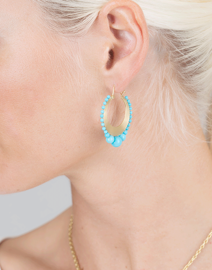 IRENE NEUWIRTH JEWELRY-Kingman Turquoise Hoops-YELLOW GOLD