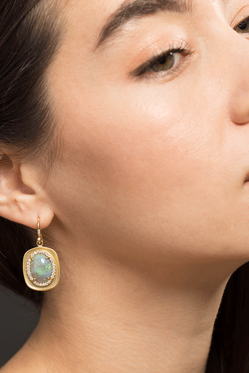 IRENE NEUWIRTH JEWELRY-Lightning Ridge Opal and Diamond Earrings-YELLOW GOLD