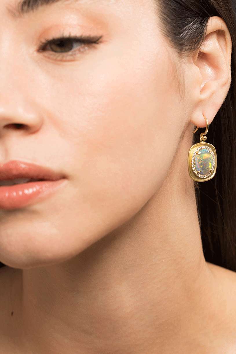 IRENE NEUWIRTH JEWELRY-Lightning Ridge Opal and Diamond Earrings-YELLOW GOLD