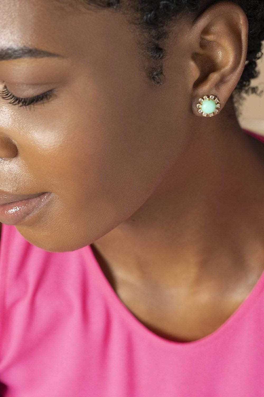 IRENE NEUWIRTH JEWELRY-Mint Chrysoprase and Diamond Stud Earrings-YELLOW GOLD