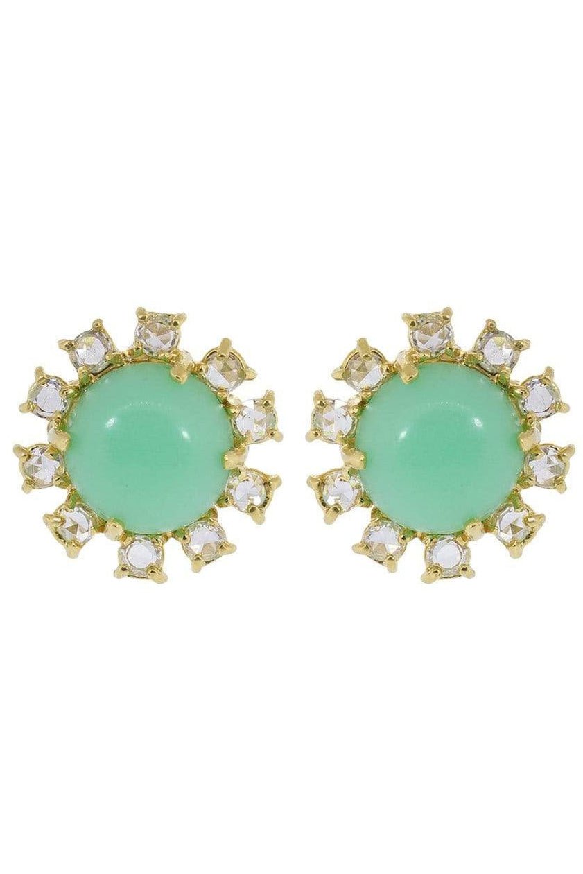 IRENE NEUWIRTH JEWELRY-Mint Chrysoprase and Diamond Stud Earrings-YELLOW GOLD