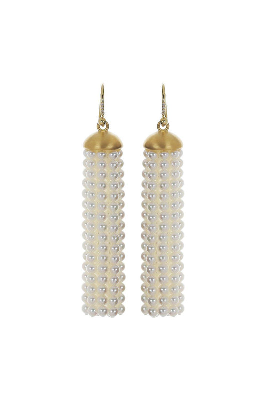 Pearl Diamond Medium Tassel Earrings-YELLOW GOLD-JEWELRYFINE JEWELEARRING-IRENE NEUWIRTH JEWELRY