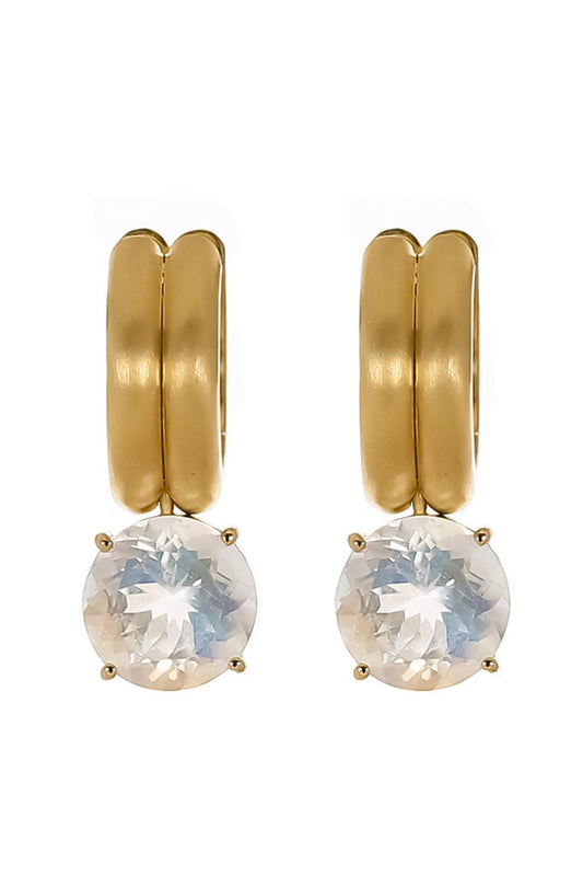 Rainbow Moonstone Double Huggie Earrings-YELLOW GOLD-JEWELRYFINE JEWELEARRING-IRENE NEUWIRTH JEWELRY