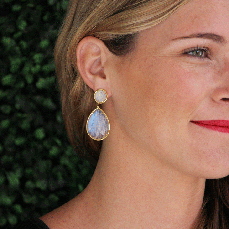 IRENE NEUWIRTH JEWELRY-Rainbow Moonstone Earrings-YELLOW GOLD