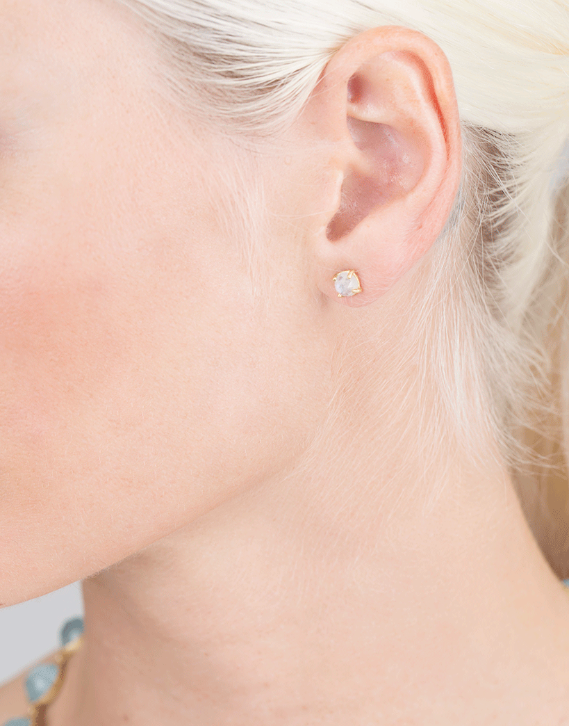 IRENE NEUWIRTH JEWELRY-Rainbow Moonstone Stud Earrings-YELLOW GOLD