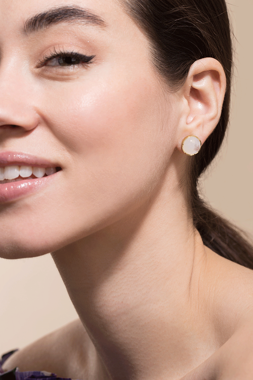 IRENE NEUWIRTH JEWELRY-Rainbow Moonstone Studs-YELLOW GOLD