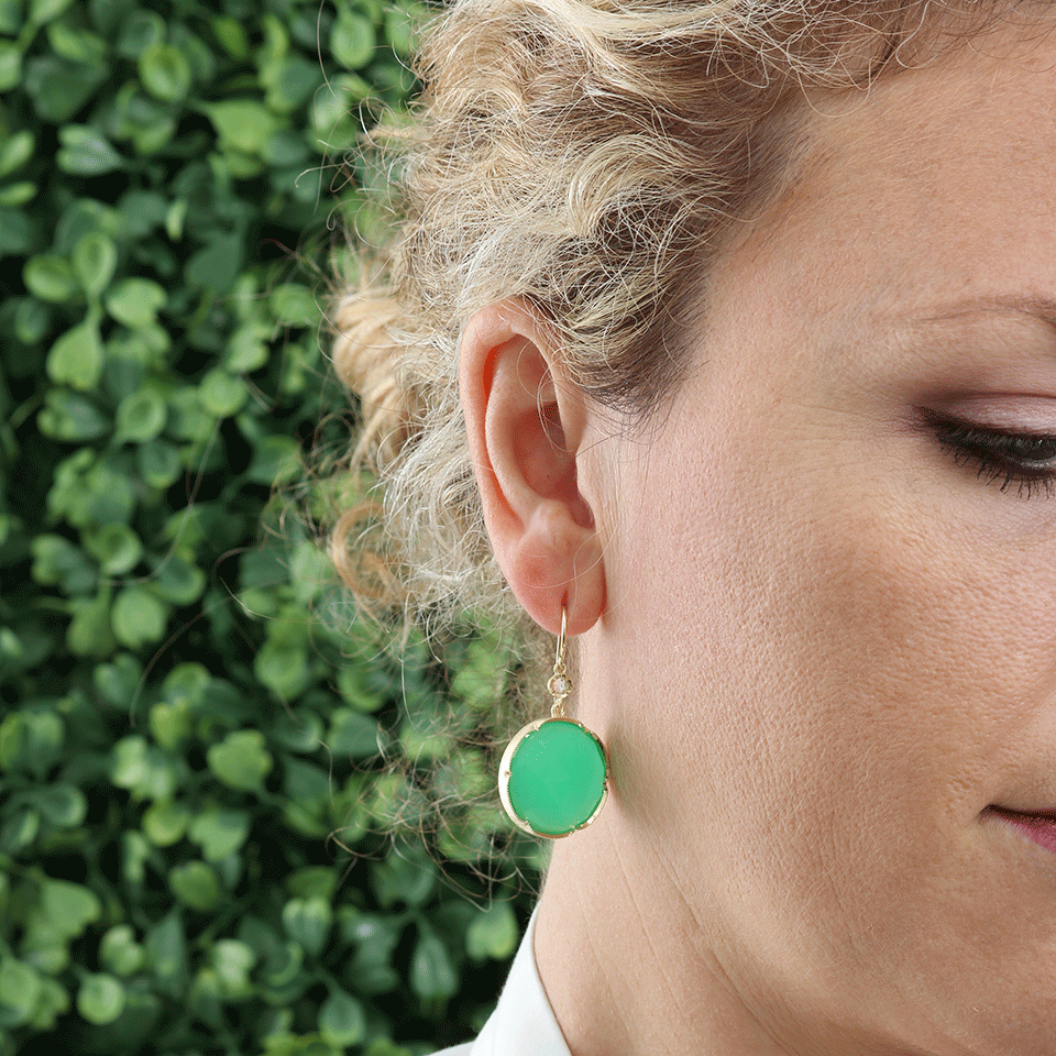 IRENE NEUWIRTH JEWELRY-Rose Cut Chrysoprase Earrings-YELLOW GOLD