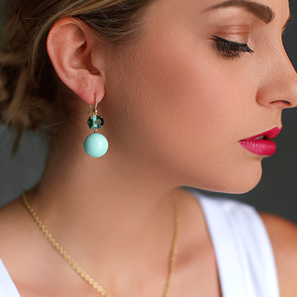 IRENE NEUWIRTH JEWELRY-Tourmaline And Green Opal Earrings-YELLOW GOLD