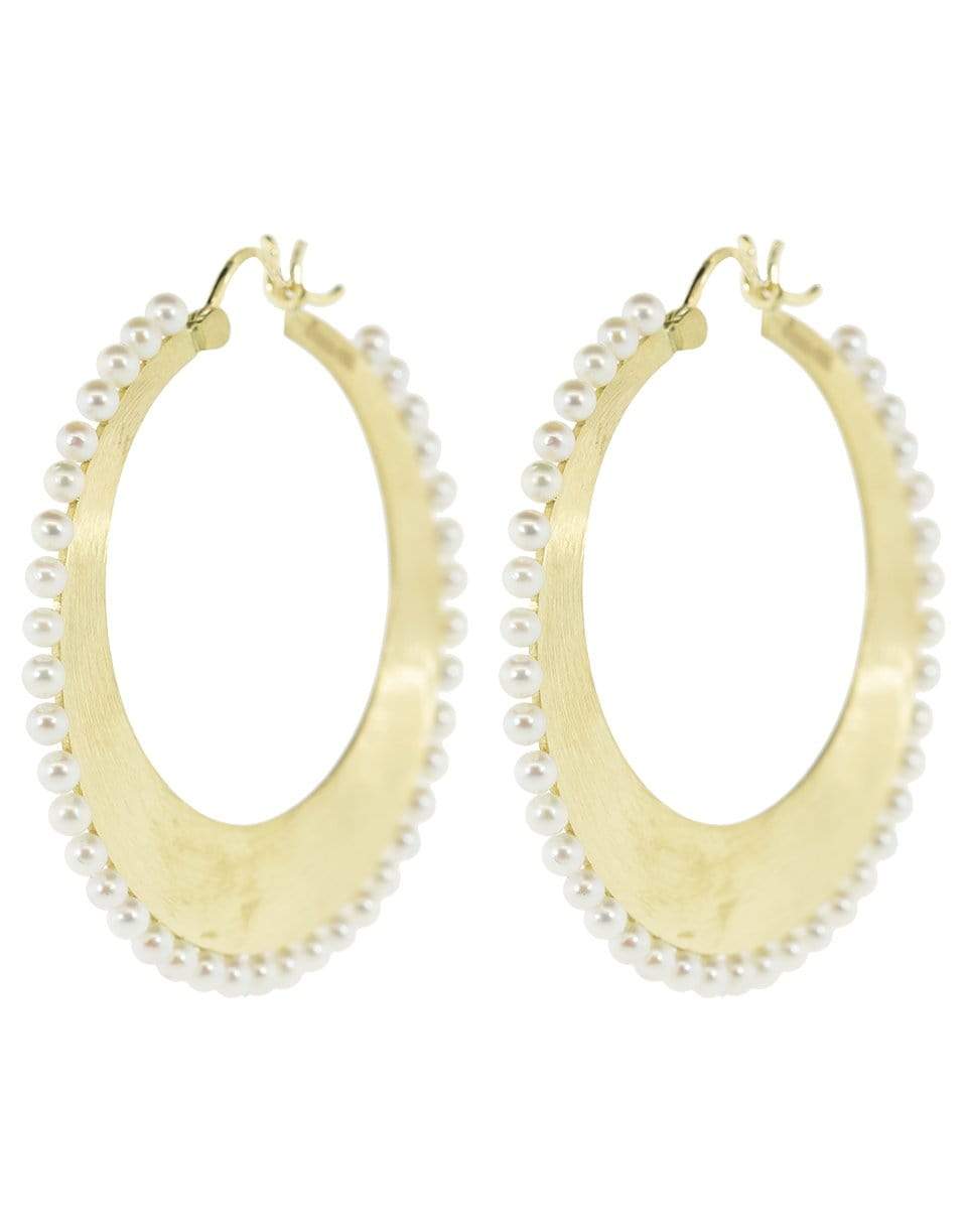 IRENE NEUWIRTH JEWELRY-White Akyoa Pearl Hoop Earrings-YELLOW GOLD