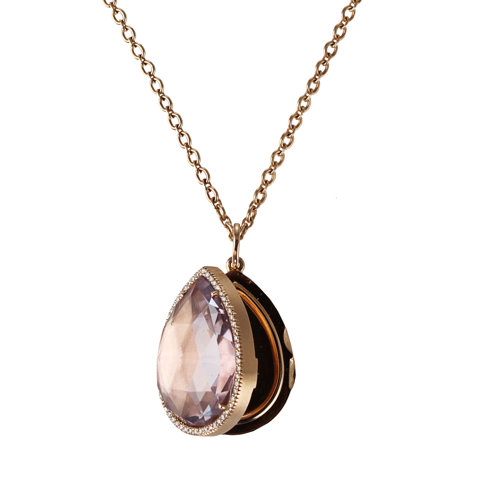 IRENE NEUWIRTH JEWELRY-Rose-De-France and Pave Locket Necklace-ROSE GLD