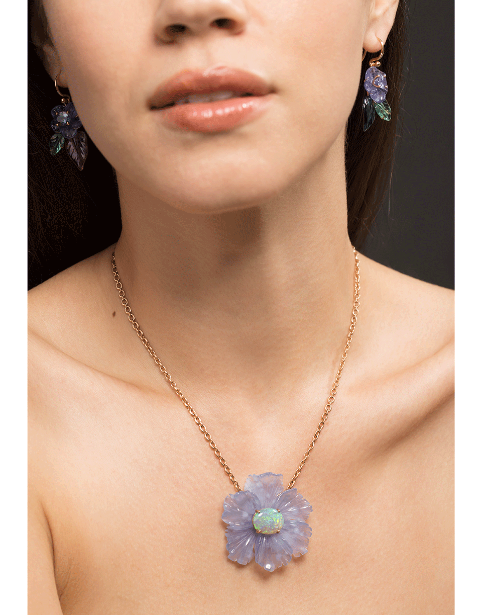 IRENE NEUWIRTH JEWELRY-Carved Chalcedony Opal Flower Necklace-ROSE GOLD