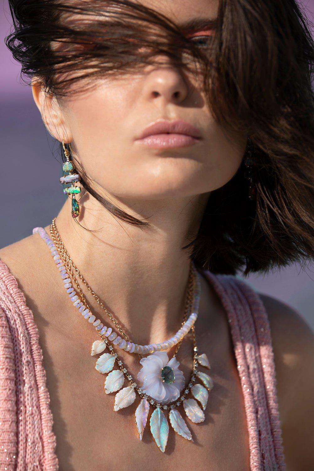 IRENE NEUWIRTH JEWELRY-Carved Opal Leaf Necklace-ROSE GOLD