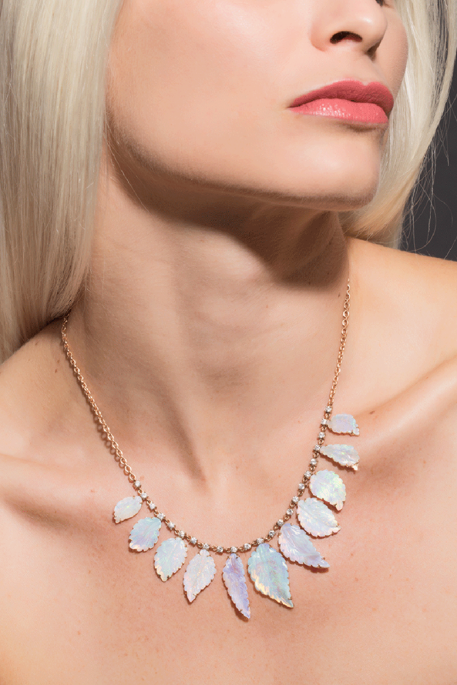 IRENE NEUWIRTH JEWELRY-Carved Opal Leaf Necklace-ROSE GOLD