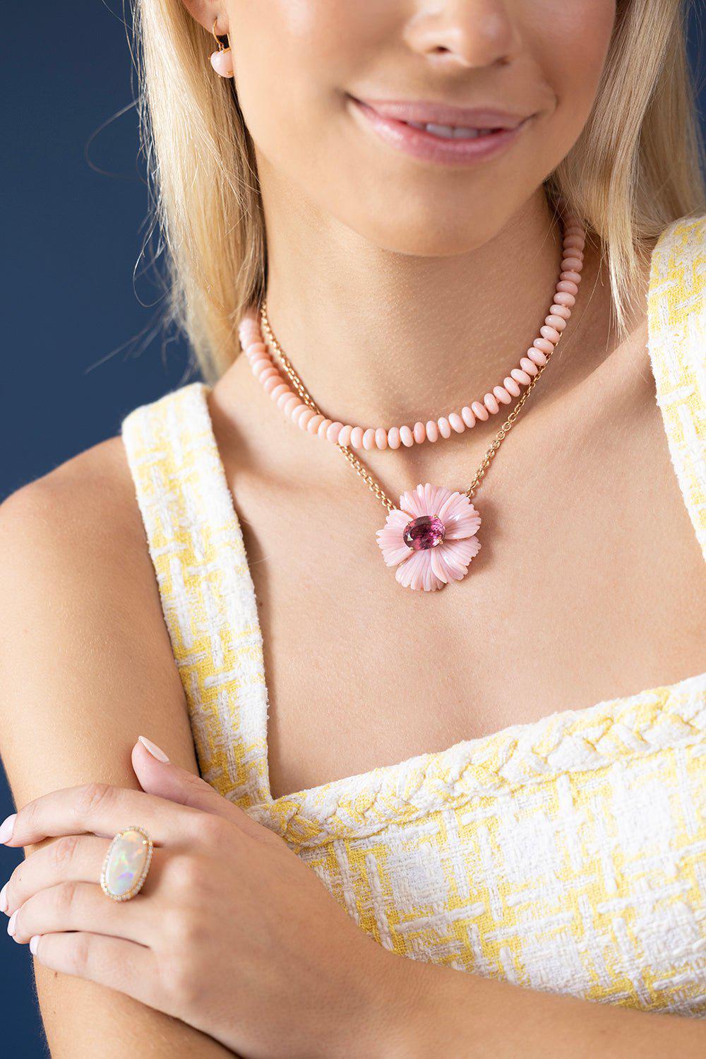 IRENE NEUWIRTH JEWELRY-Carved Pink Opal Flower Necklace-ROSE GOLD