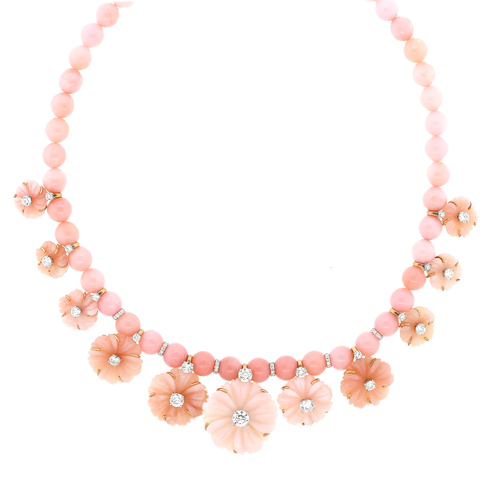 IRENE NEUWIRTH JEWELRY-Carved Pink Opal Flower Necklace-ROSE GOLD
