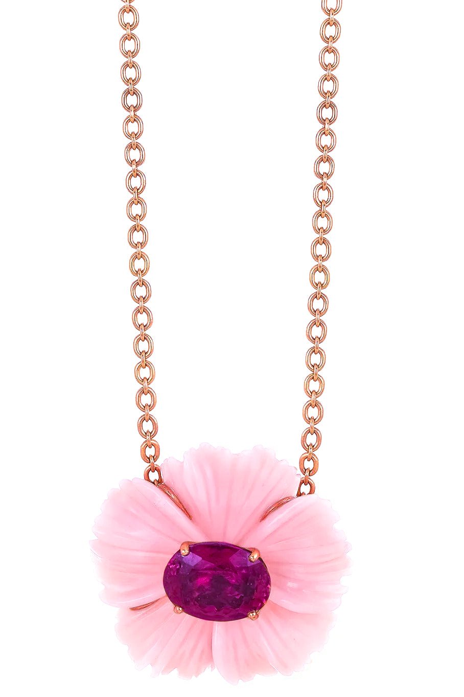 IRENE NEUWIRTH JEWELRY-Carved Pink Opal Flower Necklace-ROSE GOLD