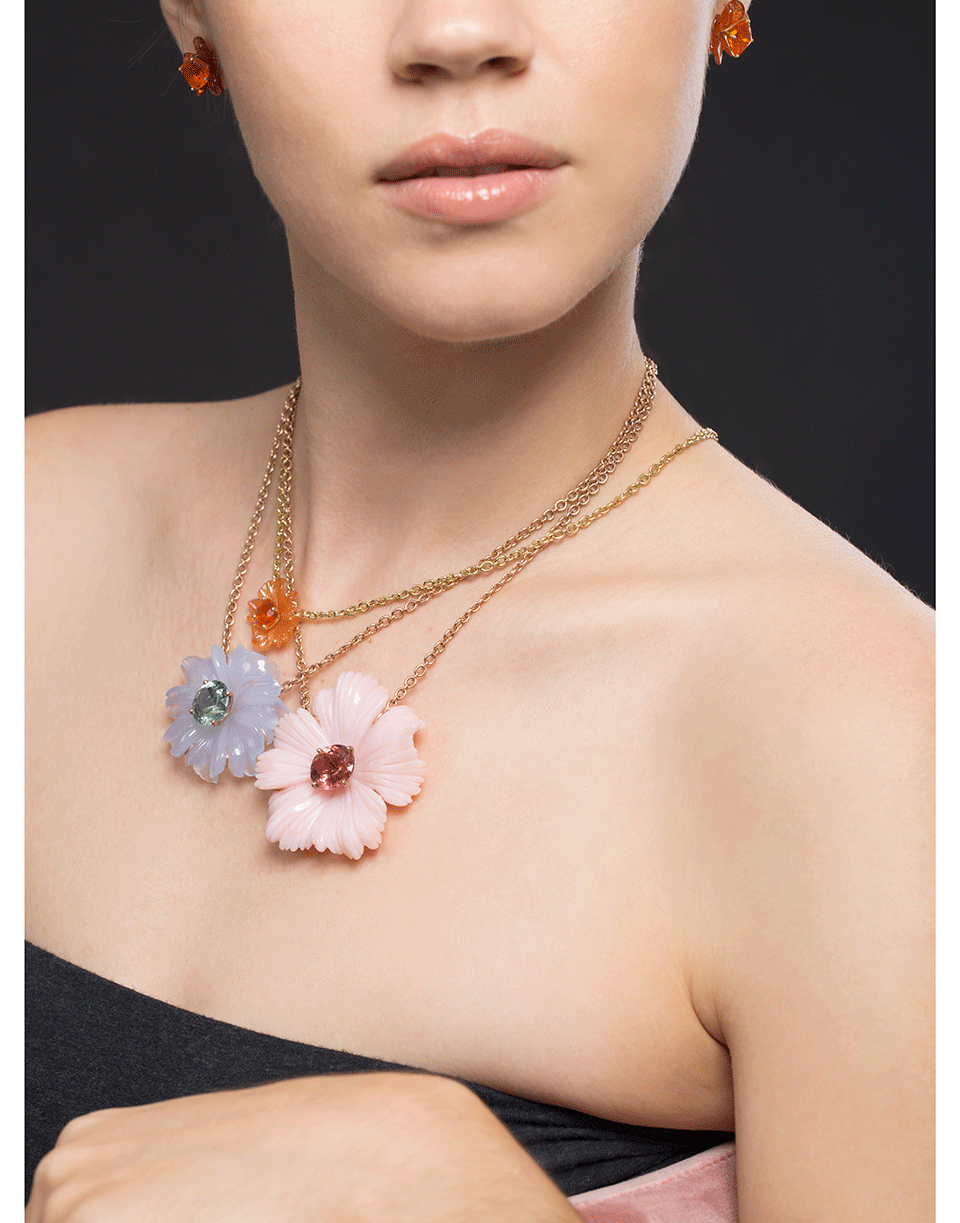 IRENE NEUWIRTH JEWELRY-Chalcedony Flower Necklace with Green Tourmaline-ROSE GOLD