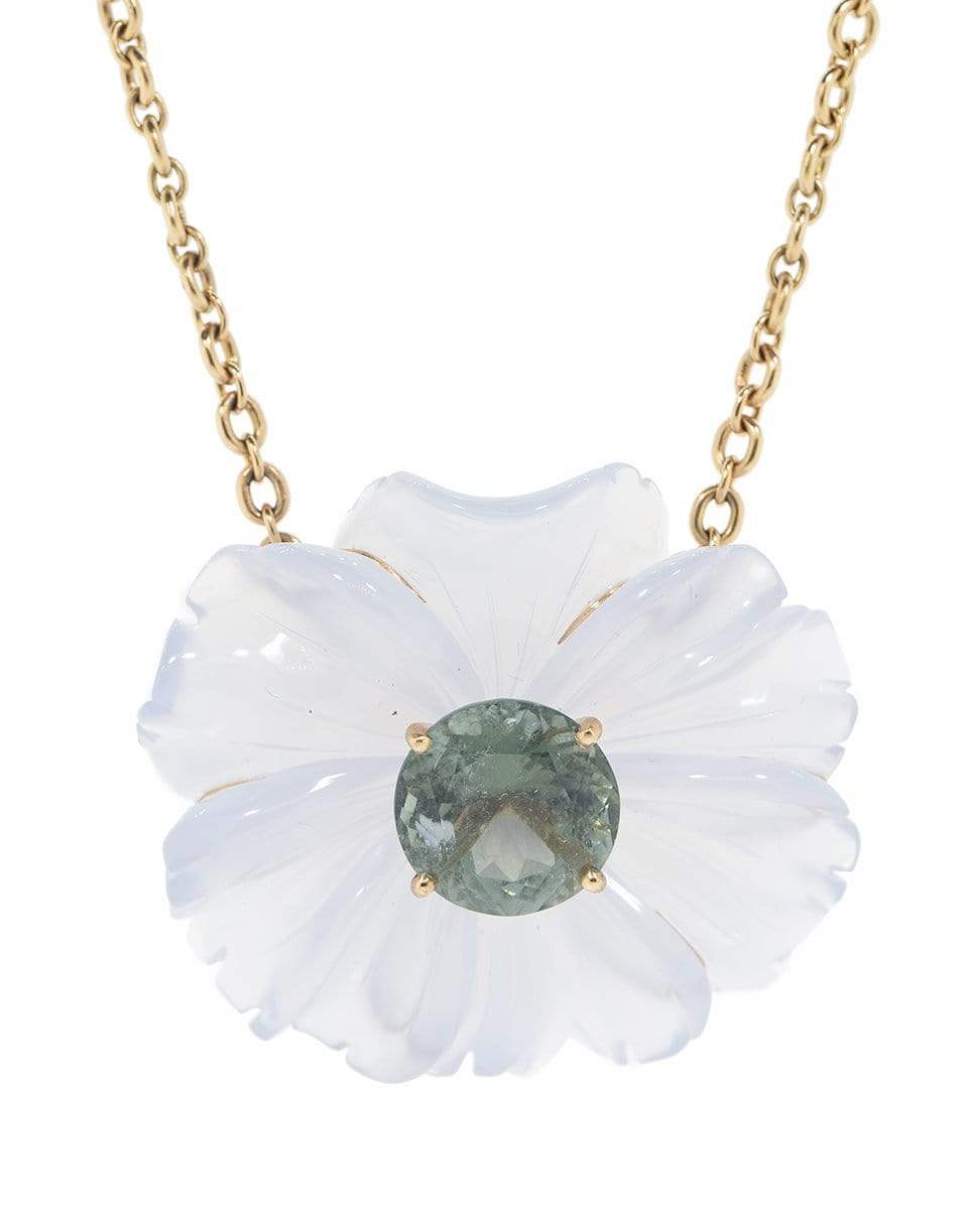 IRENE NEUWIRTH JEWELRY-Chalcedony Flower Necklace with Green Tourmaline-ROSE GOLD