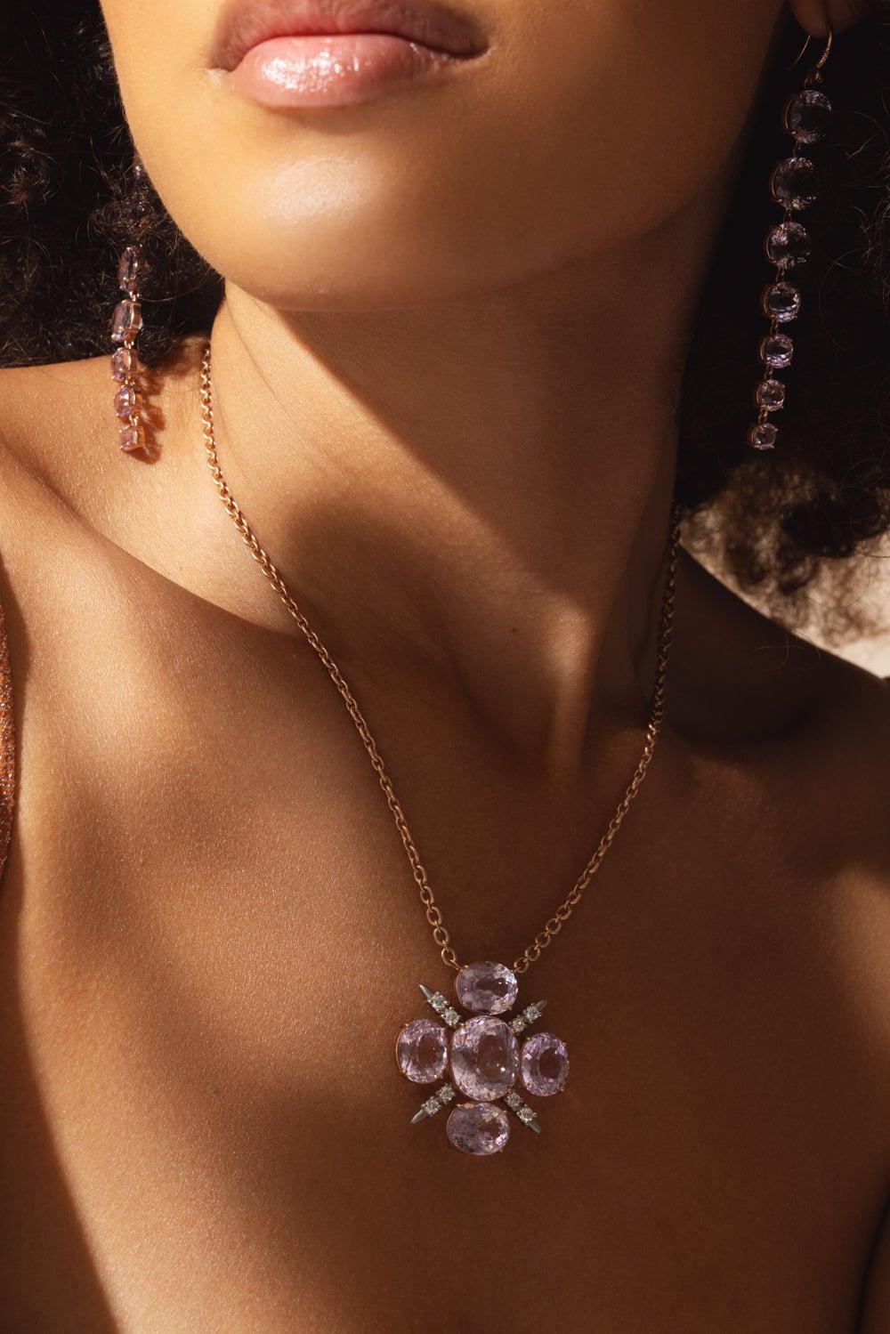 IRENE NEUWIRTH JEWELRY-Gemmy Gem Mosaic Kunzite Diamond Necklace-ROSE GOLD