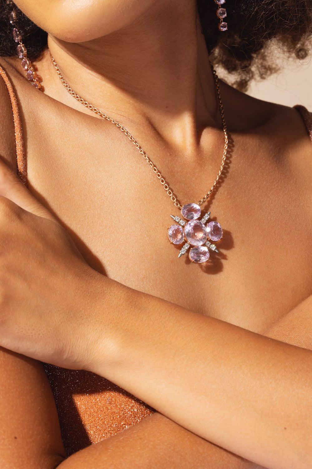 IRENE NEUWIRTH JEWELRY-Gemmy Gem Mosaic Kunzite Diamond Necklace-ROSE GOLD