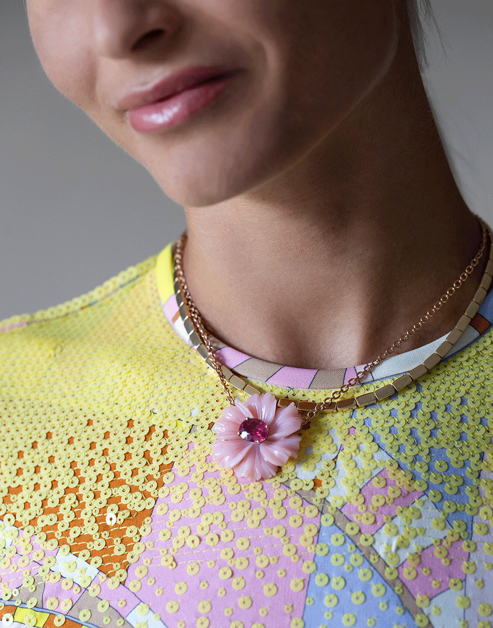 IRENE NEUWIRTH JEWELRY-Pink Opal and Tourmaline Flower Necklace-ROSE GOLD