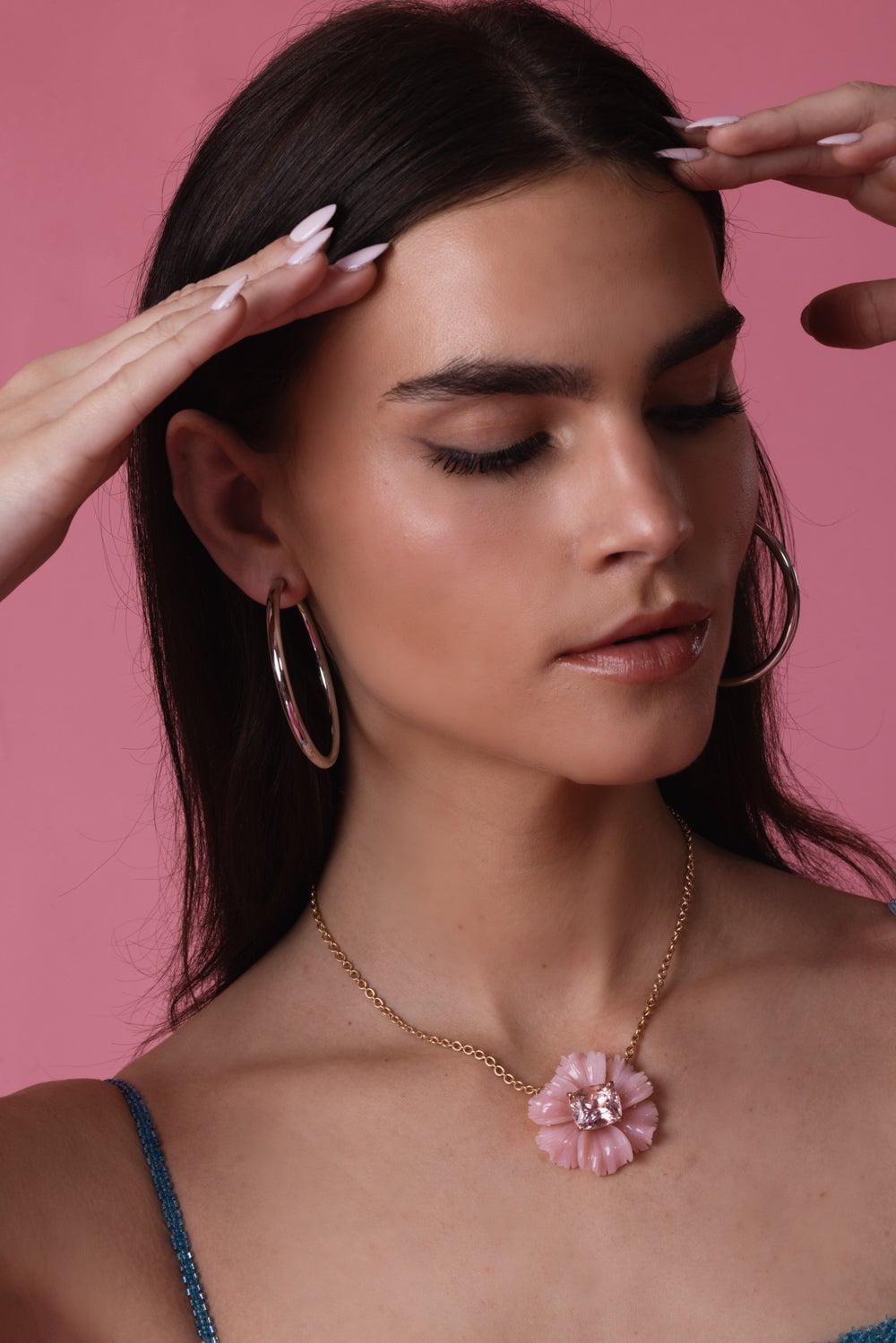 IRENE NEUWIRTH JEWELRY-Pink Opal Tropical Flower Necklace-ROSE GOLD