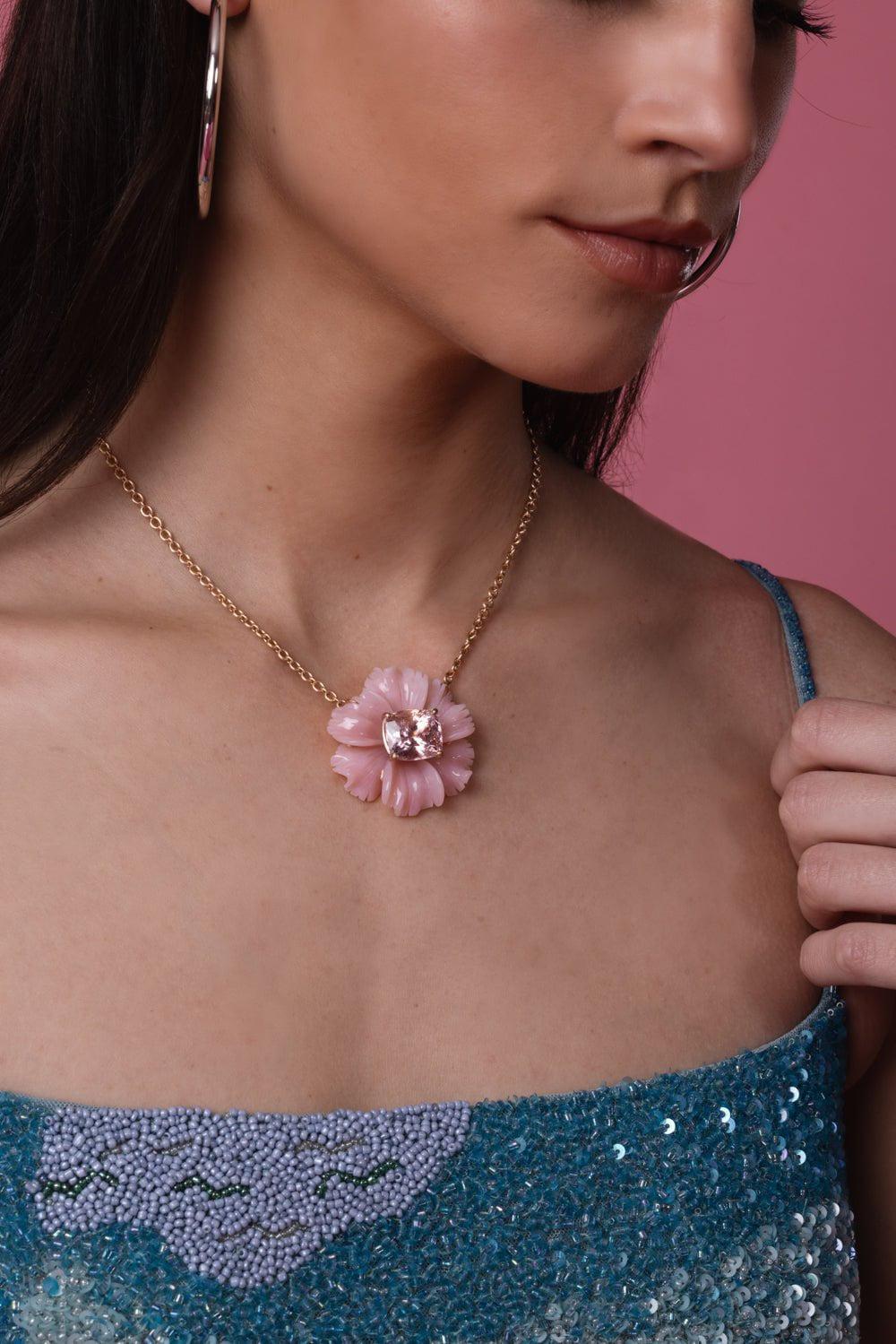IRENE NEUWIRTH JEWELRY-Pink Opal Tropical Flower Necklace-ROSE GOLD