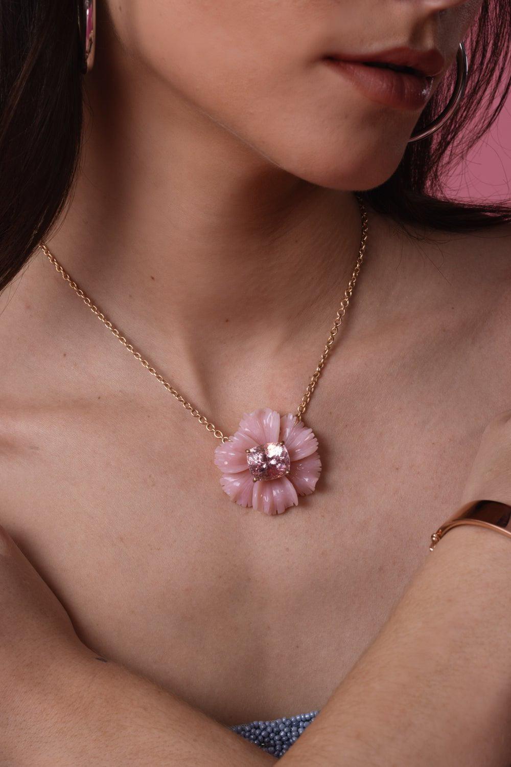 IRENE NEUWIRTH JEWELRY-Pink Opal Tropical Flower Necklace-ROSE GOLD