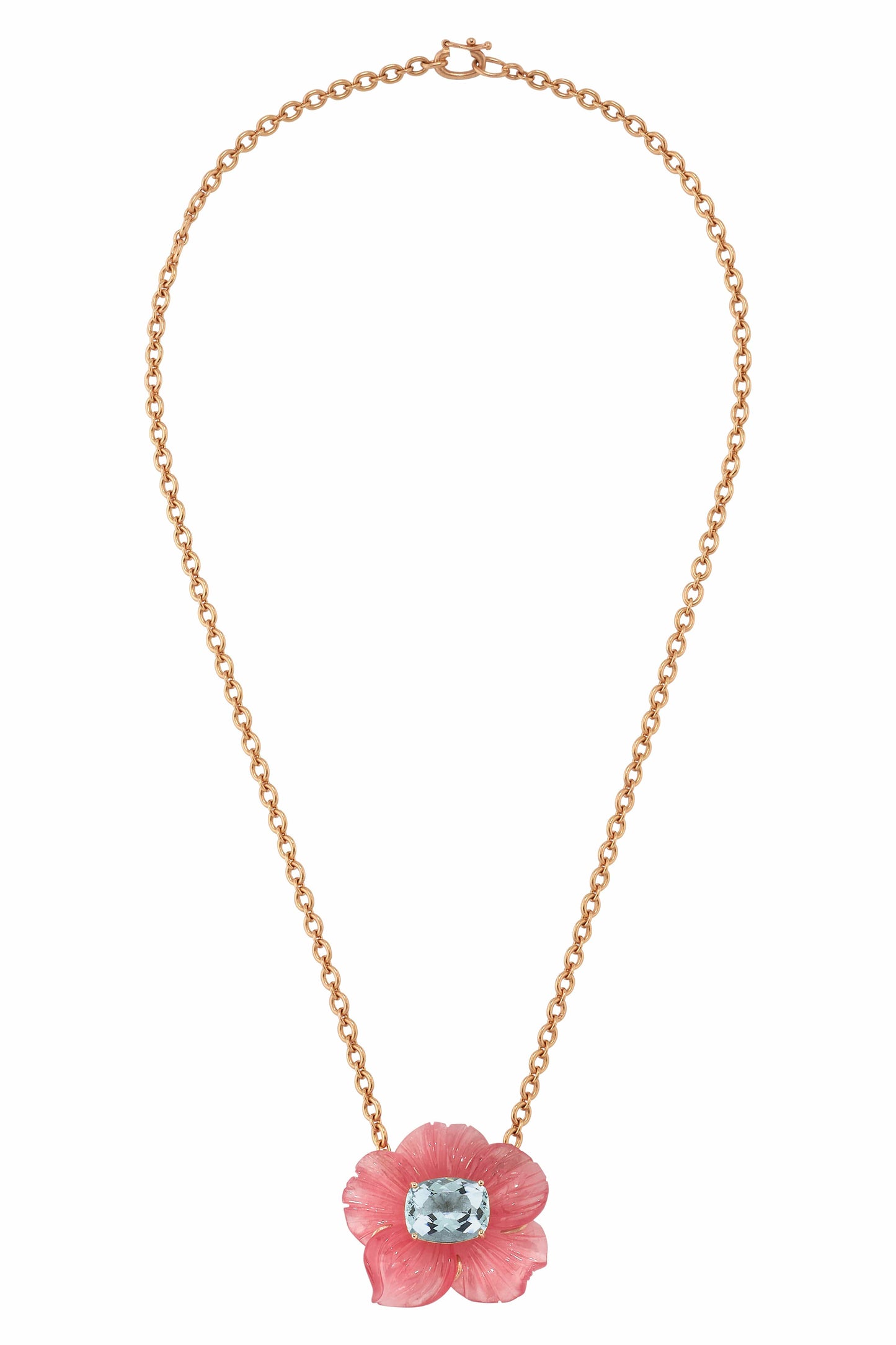 IRENE NEUWIRTH JEWELRY-Pink Tourmaline and Aquamarine Tropical Flower Necklace-ROSE GOLD