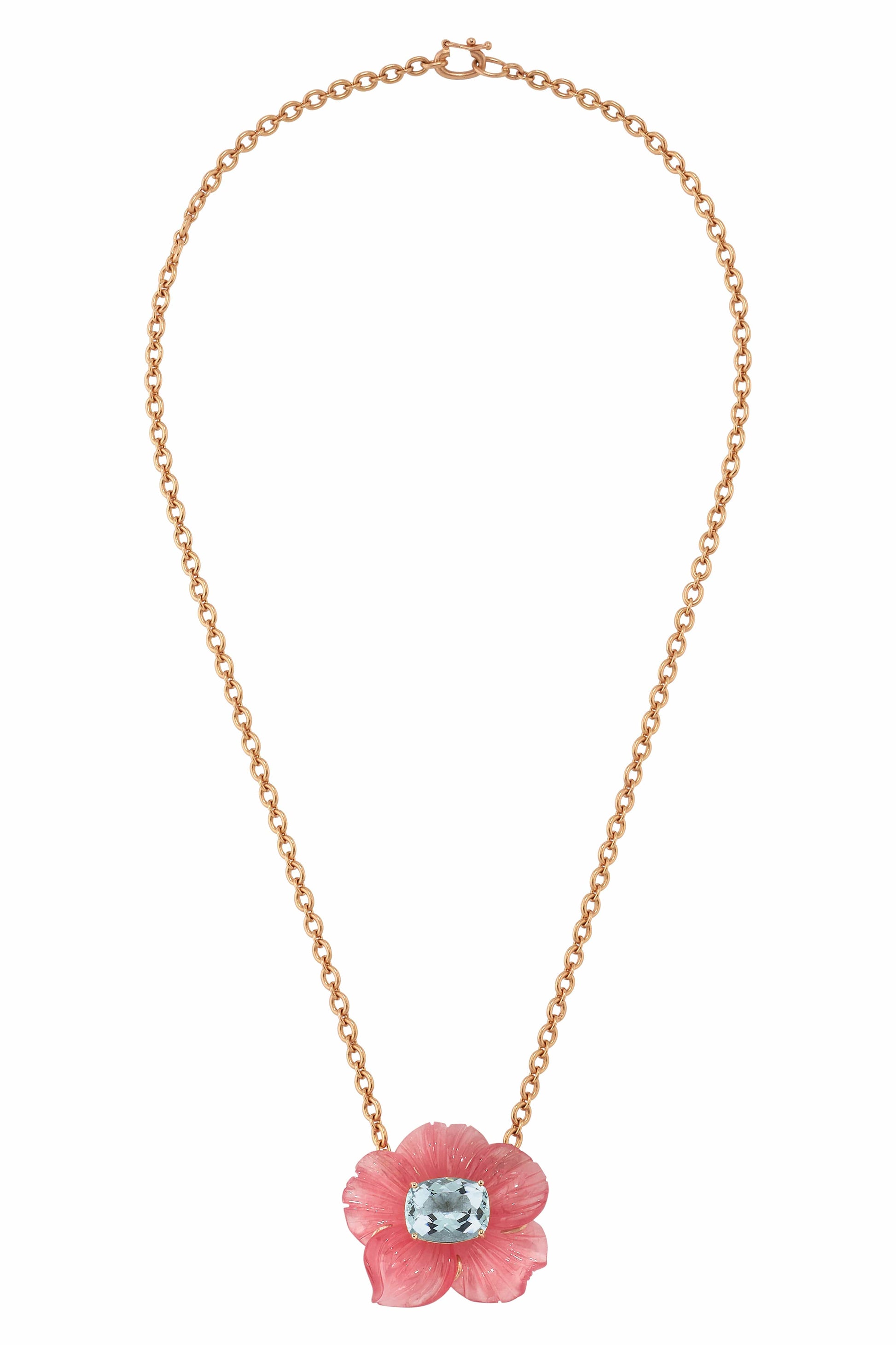 IRENE NEUWIRTH JEWELRY-Pink Tourmaline and Aquamarine Tropical Flower Necklace-ROSE GOLD