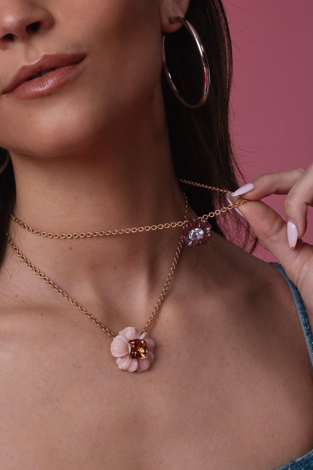 IRENE NEUWIRTH JEWELRY-Pink Tourmaline Botanical Tropical Flower Necklace-ROSE GOLD