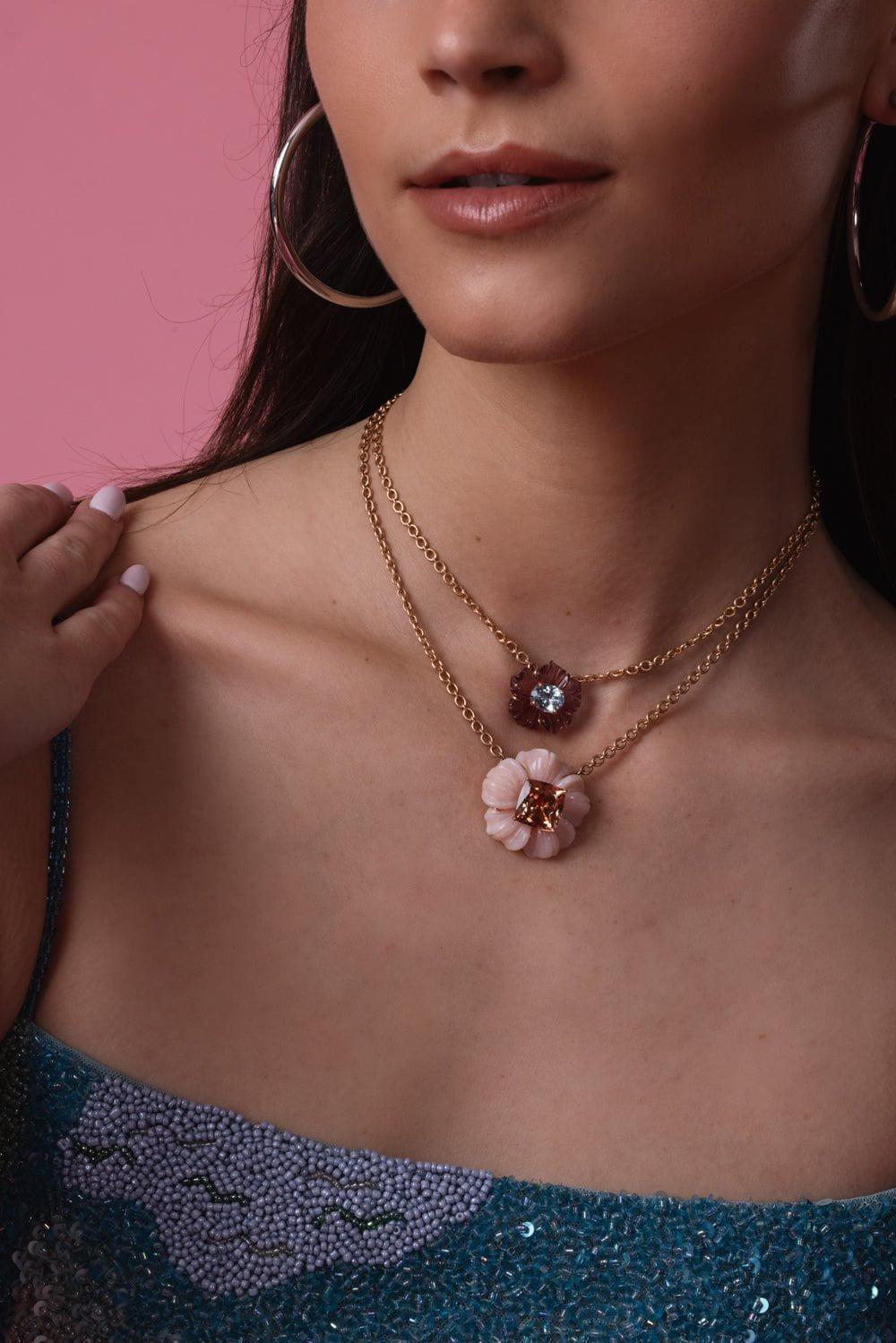 IRENE NEUWIRTH JEWELRY-Pink Tourmaline Botanical Tropical Flower Necklace-ROSE GOLD
