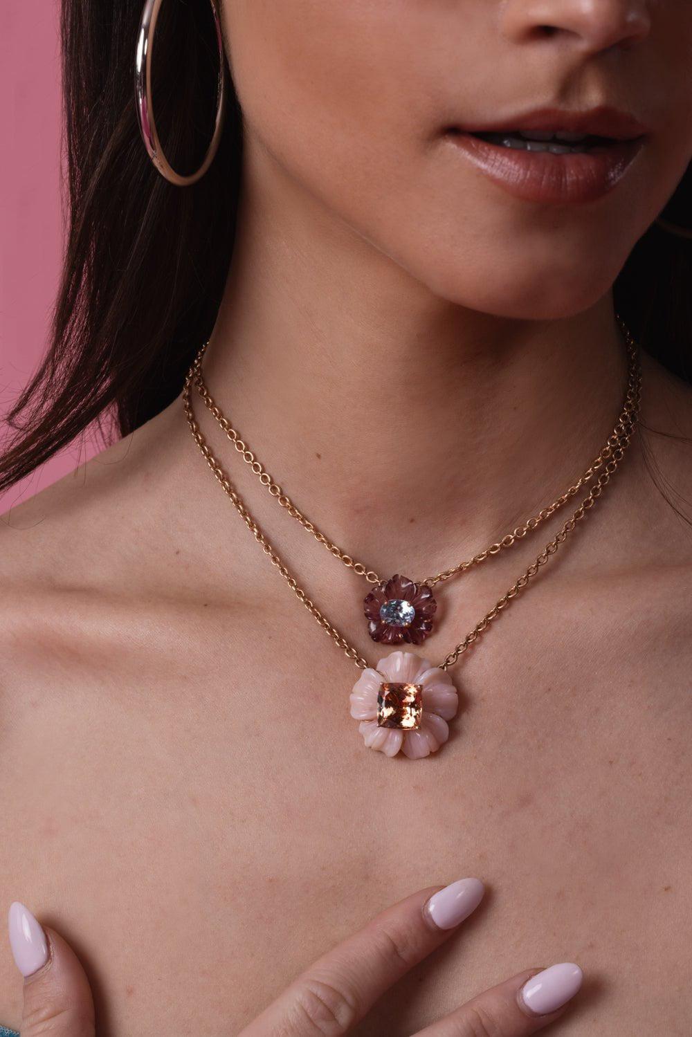 IRENE NEUWIRTH JEWELRY-Pink Tourmaline Botanical Tropical Flower Necklace-ROSE GOLD