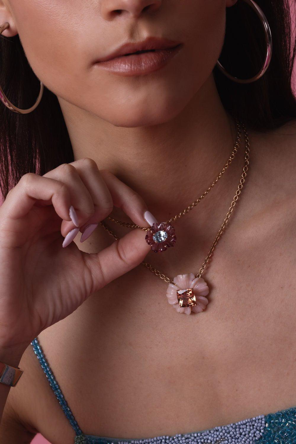 IRENE NEUWIRTH JEWELRY-Pink Tourmaline Botanical Tropical Flower Necklace-ROSE GOLD
